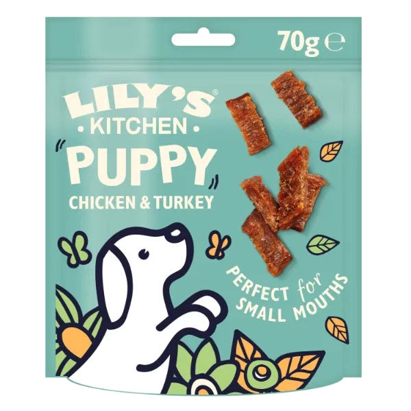 Dog treats Lily's Kitchen puppy chicken and Turkey  nibbles 70g