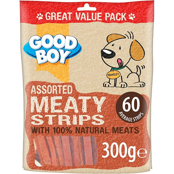 Good Boy Assorted Meaty Dog Treat Strips 300g bag - premium dog treats UK