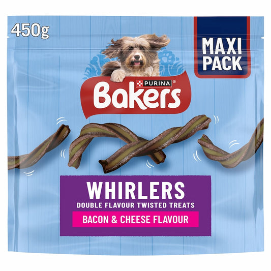 Natural bacon and cheese dog treat whirlers twisted chews 450g pack