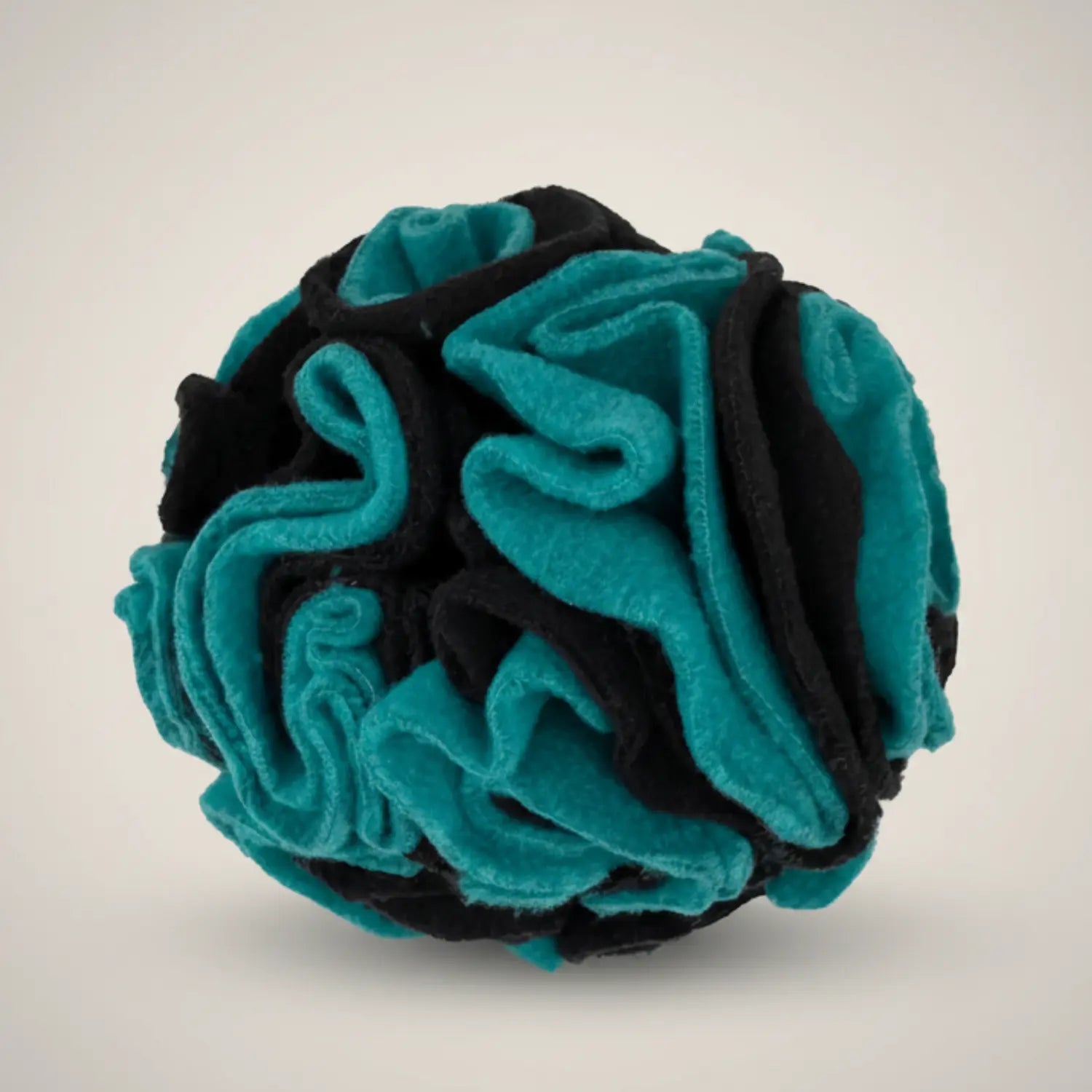 Handmade snuffle ball in teal and black fleece, enrichment toy for dogs and cats, UK made