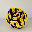 Royal blue and yellow anti-pill fleece snuffle ball for dogs, handmade in the UK, ideal for mental stimulation and foraging