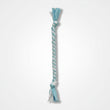 Baby Blue and white braided dog tug toy on a white background