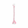Handmade baby pink and 
white woven fleece dog tug toy 