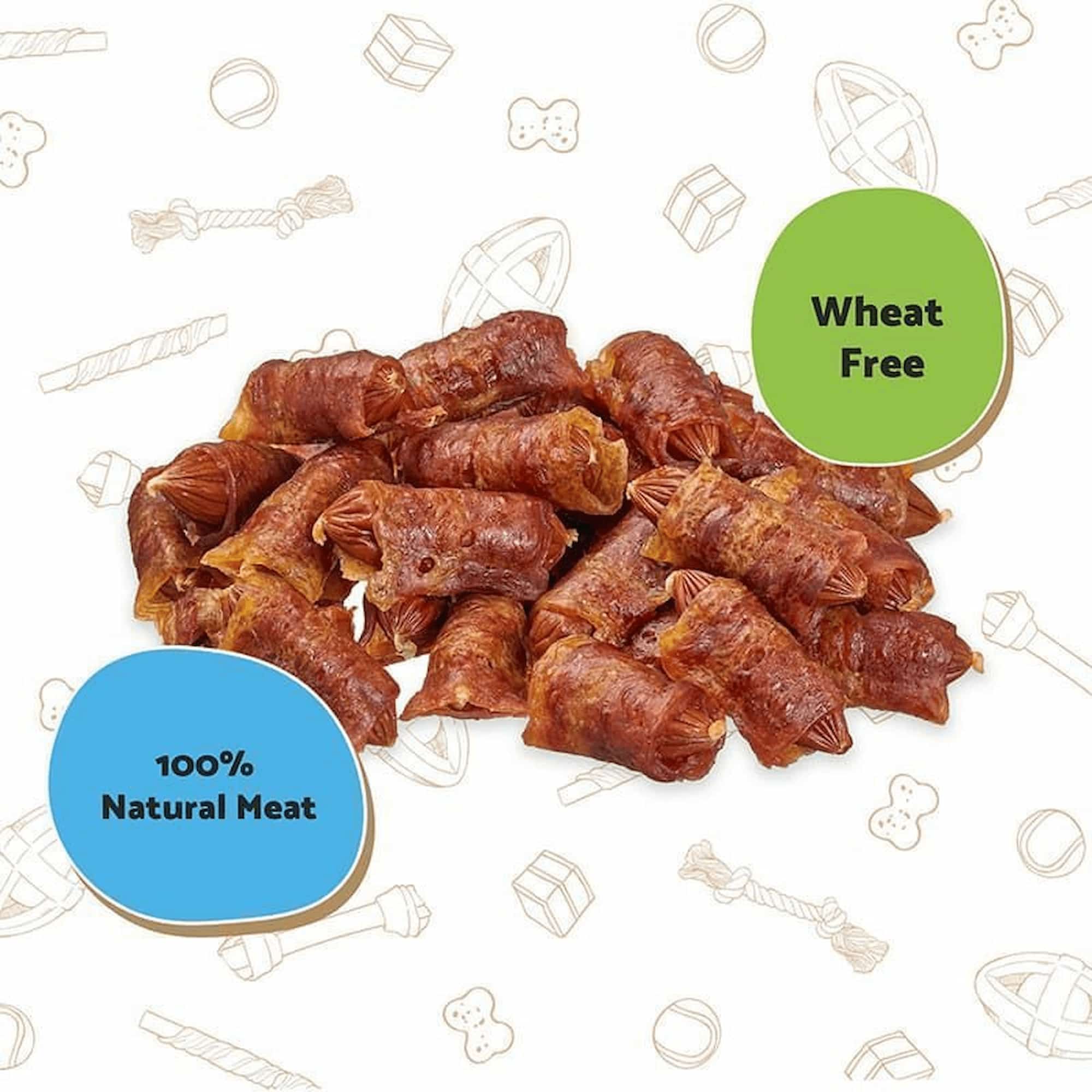 👉 Close up soft pigs in blankets dog treats chewy texture Good Boy 320g UK