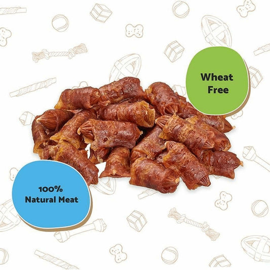 👉 Close up soft pigs in blankets dog treats chewy texture Good Boy 320g UK