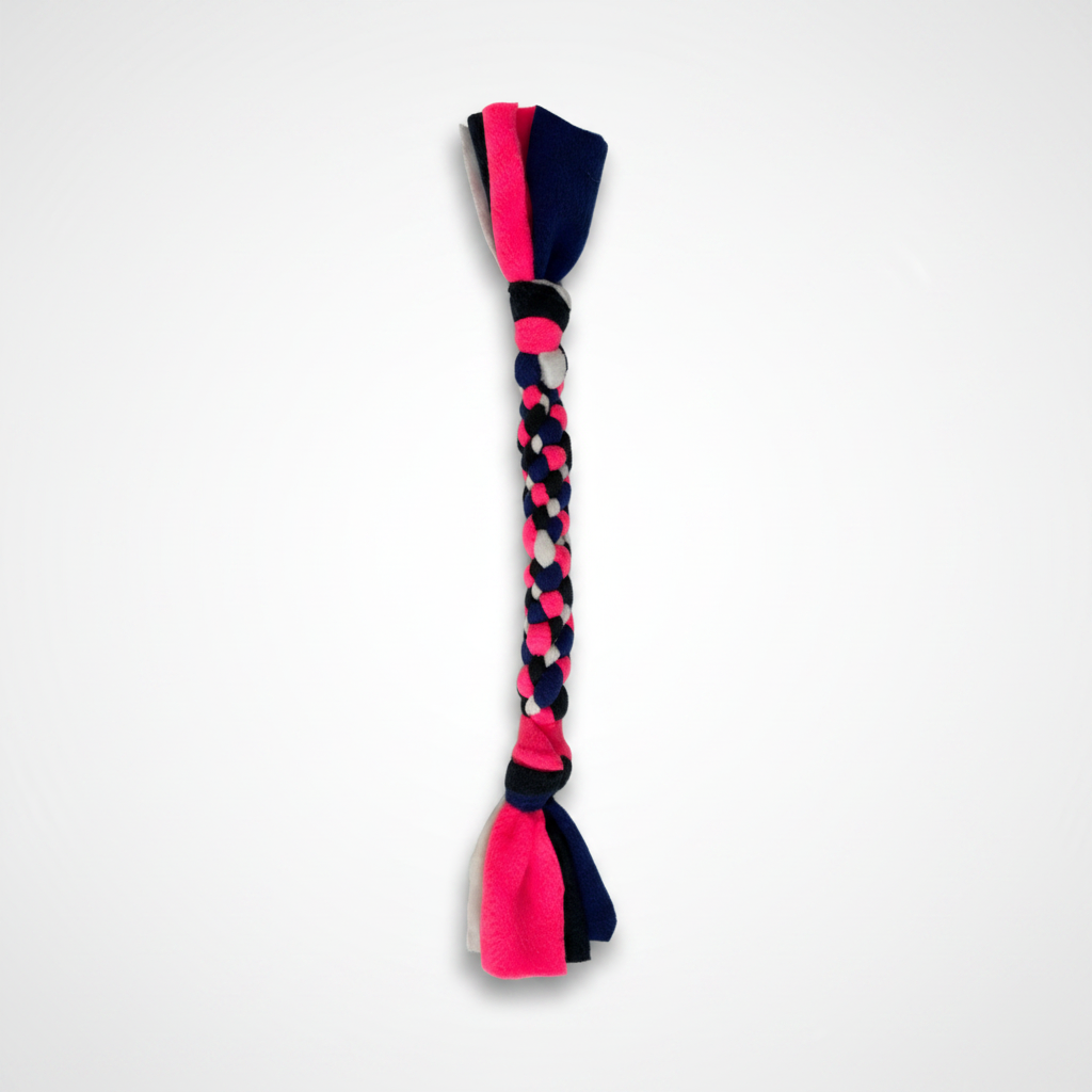 Navy neon pink and white dog tug toy
