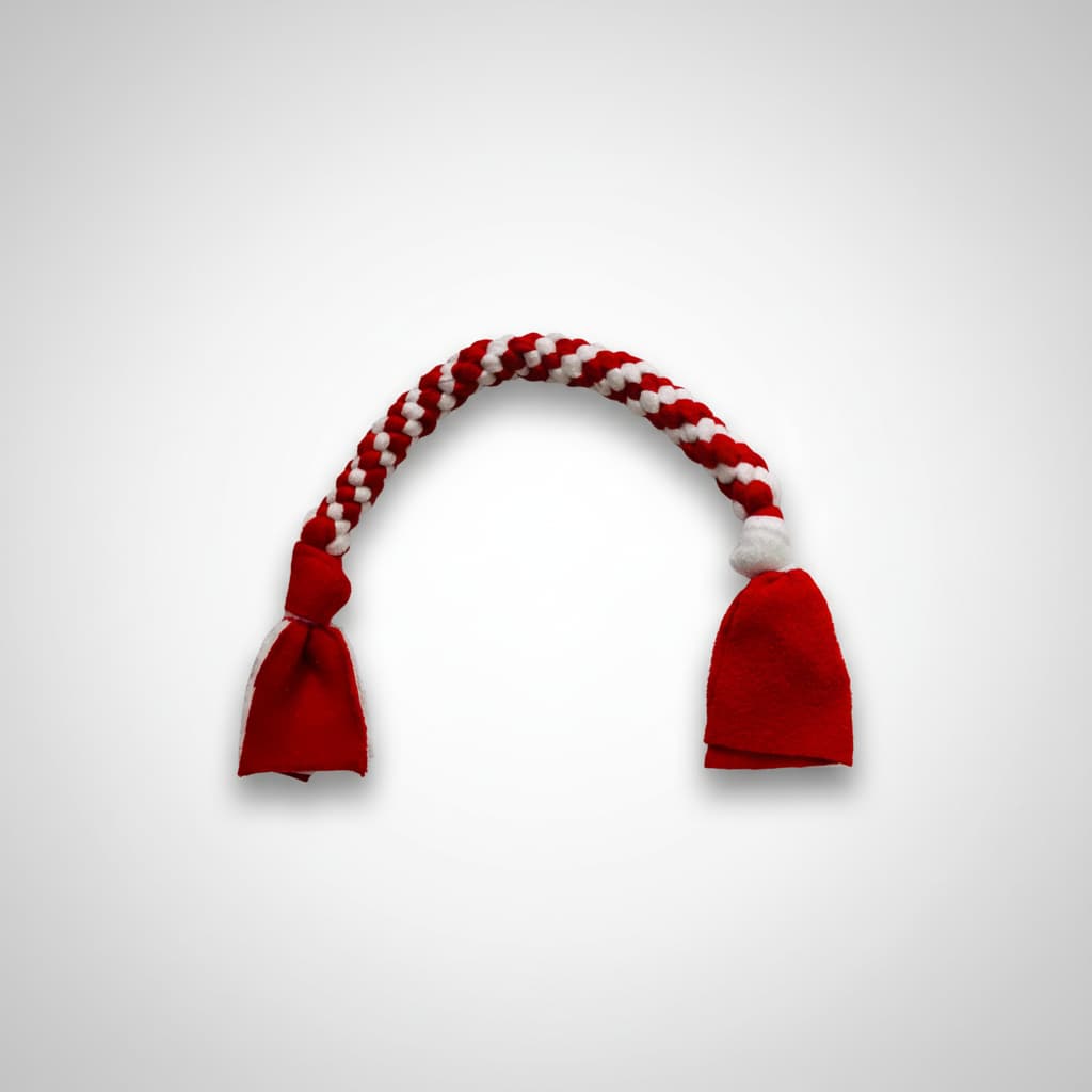Red and white Tug toy braided for dogs