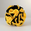 Yellow and black anti-pill fleece snuffle ball for dogs, handmade in the UK, ideal for mental stimulation and foraging